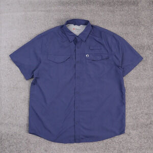 The American Outdoorsmen XL Solid Blue Short Sleeve Full Button Collared Shirt